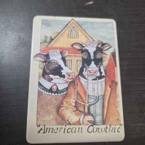 90s American Gothic Cow Art Tin Magnet